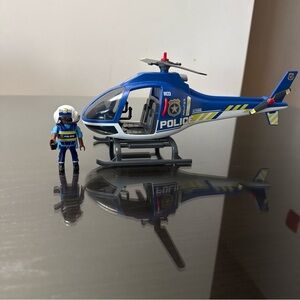Playmobil Police Helicopter Toy Set - Blue
